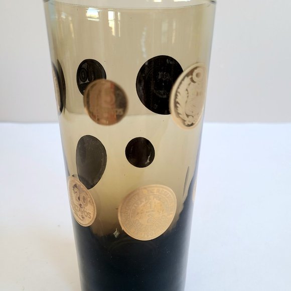 Smokey brown cocktail glass with centavos Mexican gold coins design. - Picture 4 of 8